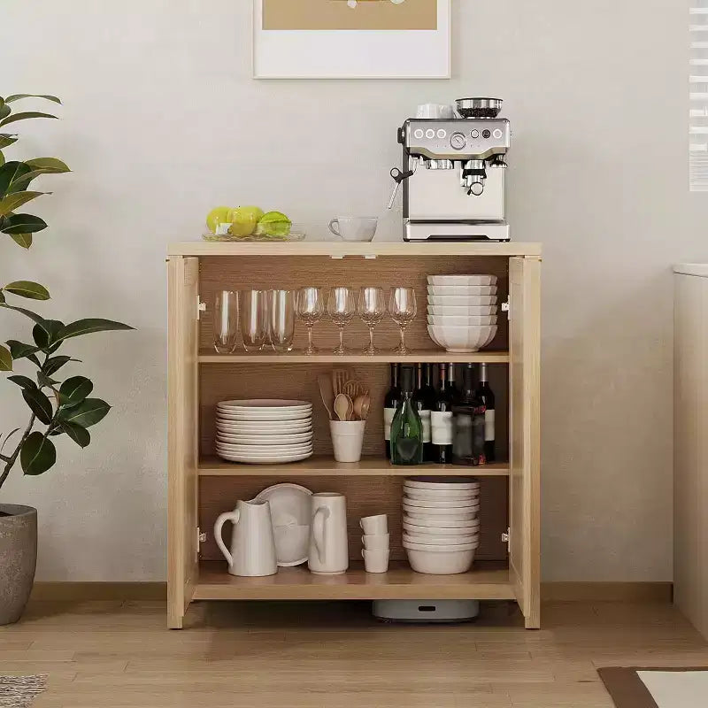 Mobiletto portaoggetti in vimini con ante e ripiani regolabili, Credenza moderna/Credenza da pranzo adatta per soggiorno, sala da pranzo