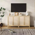 Mobiletto portaoggetti in vimini con ante e ripiani regolabili, Credenza moderna/Credenza da pranzo adatta per soggiorno, sala da pranzo