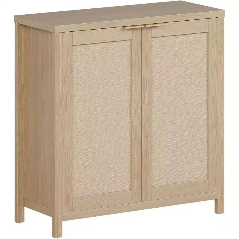 Mobiletto portaoggetti in vimini con ante e ripiani regolabili, Credenza moderna/Credenza da pranzo adatta per soggiorno, sala da pranzo