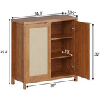 Mobiletto portaoggetti in vimini con ante e ripiani regolabili, Credenza moderna/Credenza da pranzo adatta per soggiorno, sala da pranzo