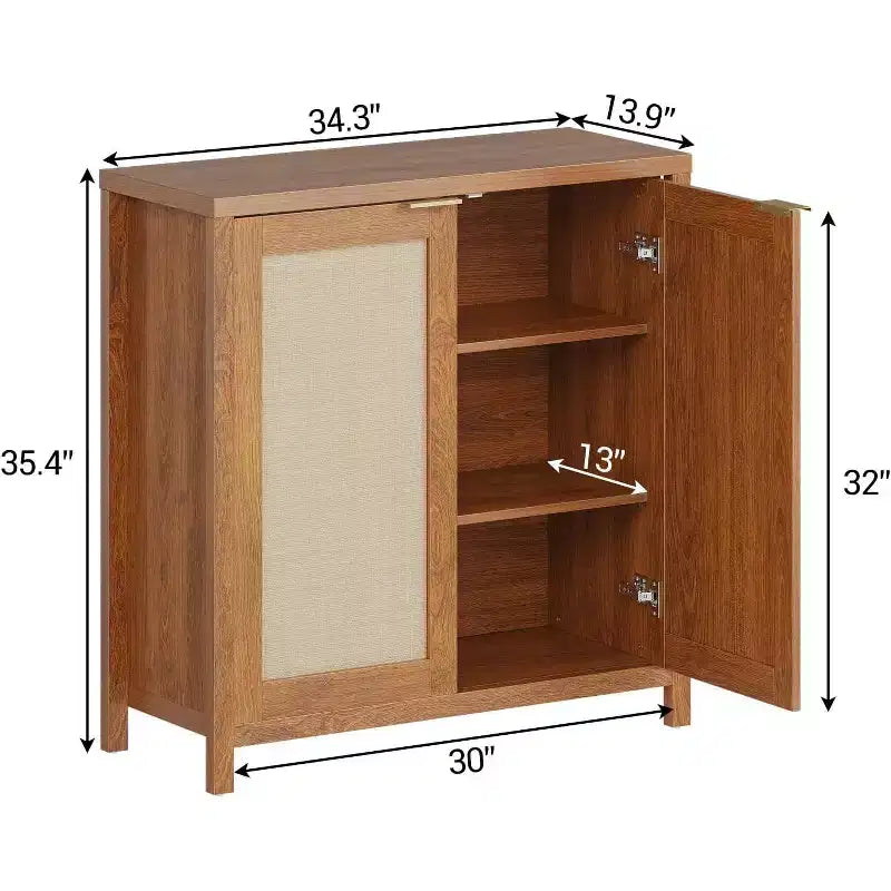 Mobiletto portaoggetti in vimini con ante e ripiani regolabili, Credenza moderna/Credenza da pranzo adatta per soggiorno, sala da pranzo
