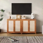 Mobiletto portaoggetti in vimini con ante e ripiani regolabili, Credenza moderna/Credenza da pranzo adatta per soggiorno, sala da pranzo
