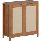 Mobiletto portaoggetti in vimini con ante e ripiani regolabili, Credenza moderna/Credenza da pranzo adatta per soggiorno, sala da pranzo