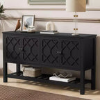 Clihome Geometric Entryway Table with Polygonal Pattern Doors, Modern Console Table with Bottom Shelf