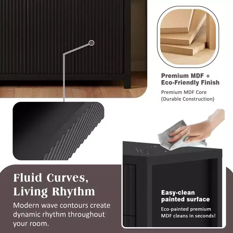 Credenza Moderna con Motivo a Onde, Mobile Versatile con Scanalature, Dispensa da Cucina con Cassetti e Ripiani Regolabili per Cucina, Sala da Pranzo