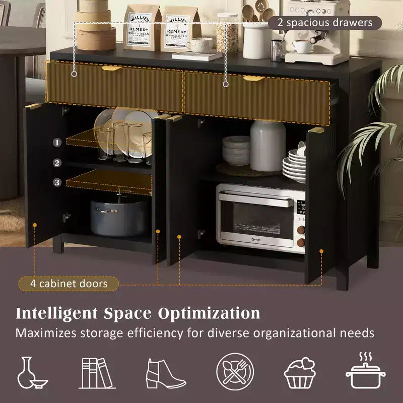 Credenza Moderna con Motivo a Onde, Mobile Versatile con Scanalature, Dispensa da Cucina con Cassetti e Ripiani Regolabili per Cucina, Sala da Pranzo