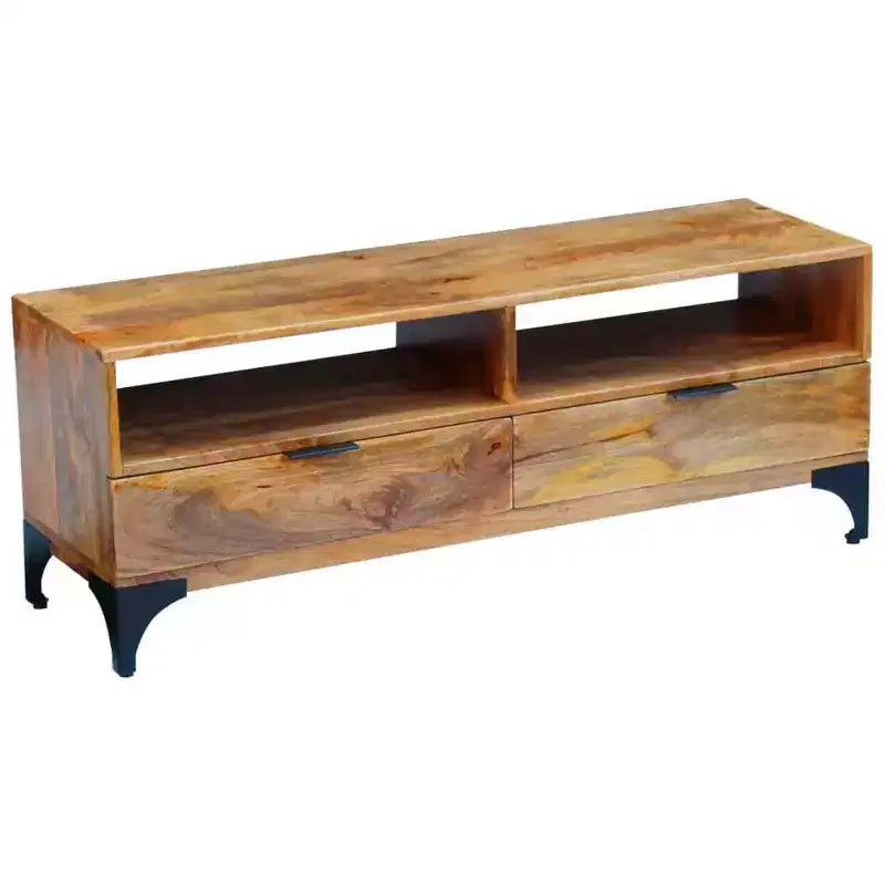 Mobile TV/Credenza/Tavolo - Stile Scandinavo e Rustico, Mobile TV in Legno Fatto a Mano con Cassetti e Vani, Marrone; 120x35x45 cm