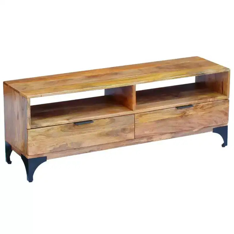 Mobile TV/Credenza/Tavolo - Stile Scandinavo e Rustico, Mobile TV in Legno Fatto a Mano con Cassetti e Vani, Marrone; 120x35x45 cm