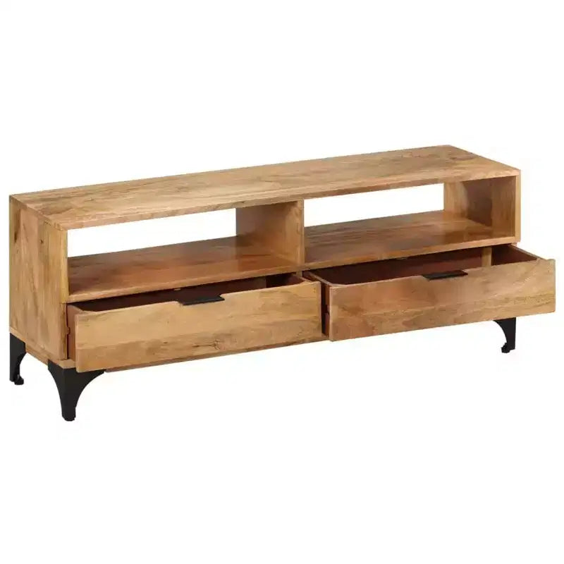 Mobile TV/Credenza/Tavolo - Stile Scandinavo e Rustico, Mobile TV in Legno Fatto a Mano con Cassetti e Vani, Marrone; 120x35x45 cm