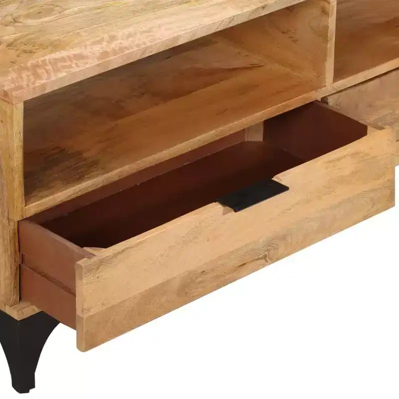 Mobile TV/Credenza/Tavolo - Stile Scandinavo e Rustico, Mobile TV in Legno Fatto a Mano con Cassetti e Vani, Marrone; 120x35x45 cm