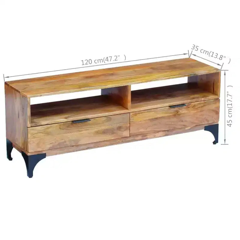 Mobile TV/Credenza/Tavolo - Stile Scandinavo e Rustico, Mobile TV in Legno Fatto a Mano con Cassetti e Vani, Marrone; 120x35x45 cm