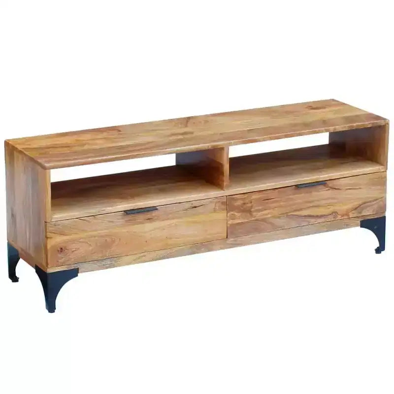 Mobile TV/Credenza/Tavolo - Stile Scandinavo e Rustico, Mobile TV in Legno Fatto a Mano con Cassetti e Vani, Marrone; 120x35x45 cm