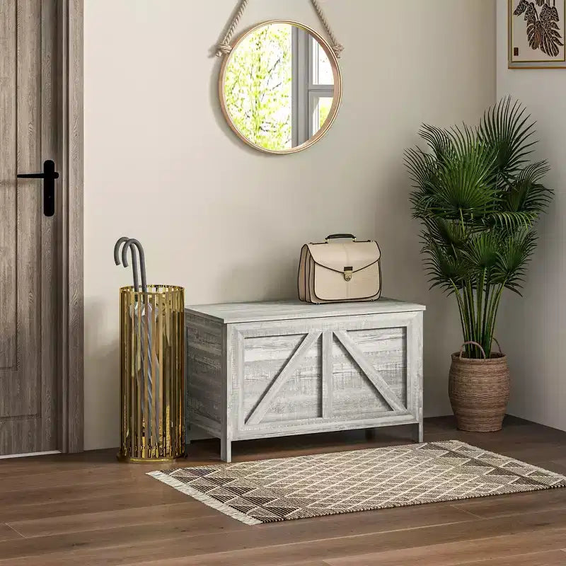Baule Contenitore, Cassapanca Organizer in Stile Rustico con Coperchio a Sollevamento e Cerniera di Sicurezza, per Camera da Letto, Ingresso, Soggiorno