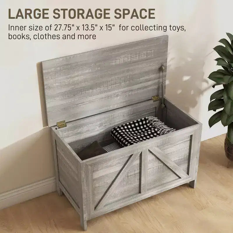 Baule Contenitore, Cassapanca Organizer in Stile Rustico con Coperchio a Sollevamento e Cerniera di Sicurezza, per Camera da Letto, Ingresso, Soggiorno