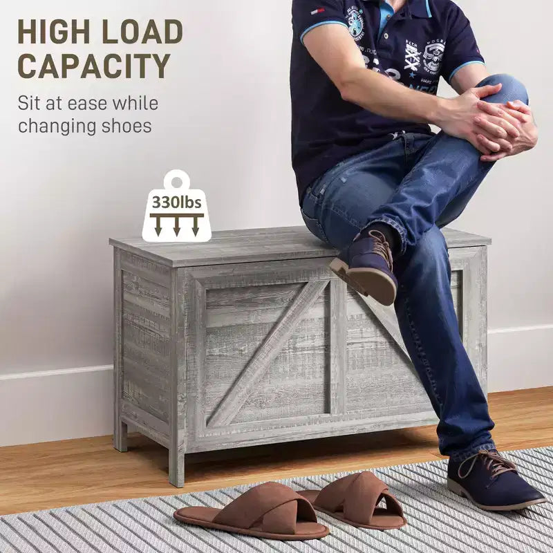 Baule Contenitore, Cassapanca Organizer in Stile Rustico con Coperchio a Sollevamento e Cerniera di Sicurezza, per Camera da Letto, Ingresso, Soggiorno