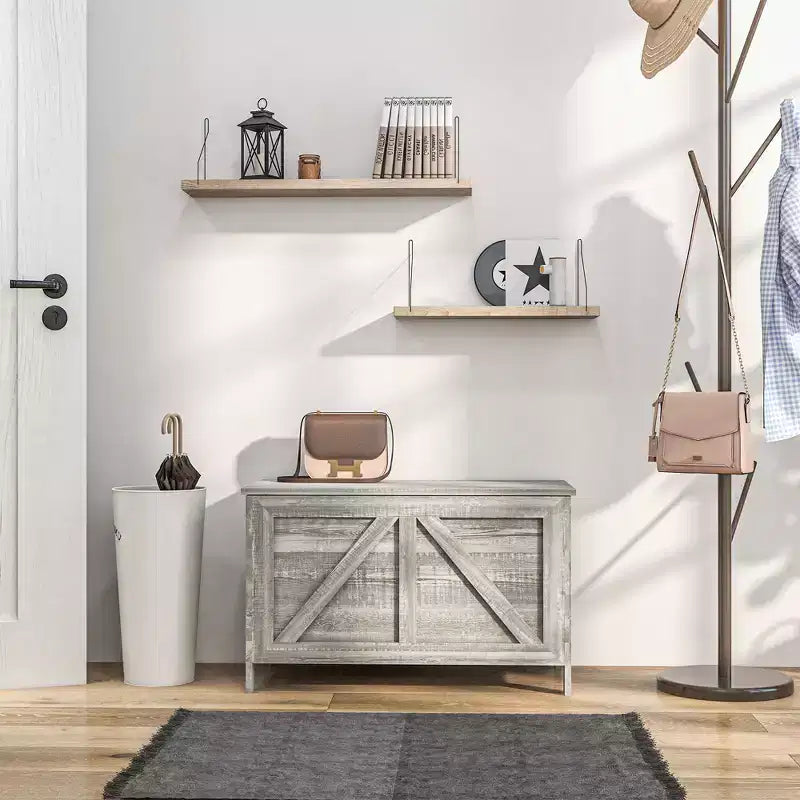 Baule Contenitore, Cassapanca Organizer in Stile Rustico con Coperchio a Sollevamento e Cerniera di Sicurezza, per Camera da Letto, Ingresso, Soggiorno