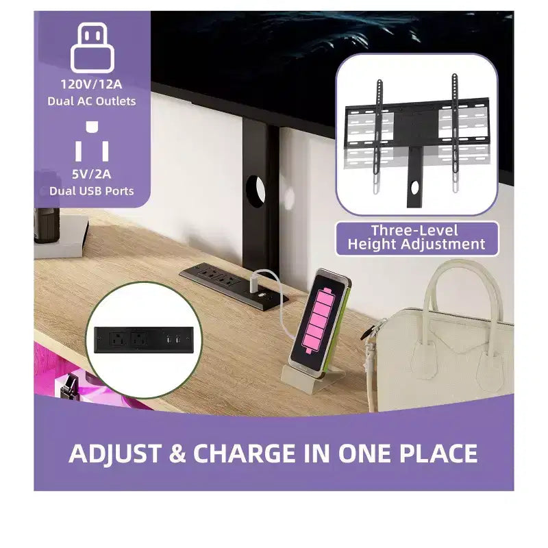 Mobile TV Scanalato con Supporto per TV da 32-70 pollici, Mobile TV Scanalato Regolabile in Altezza con Prese di Corrente e Luce LED per Soggiorno