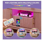 Mobile TV Scanalato con Supporto per TV da 32-70 pollici, Mobile TV Scanalato Regolabile in Altezza con Prese di Corrente e Luce LED per Soggiorno
