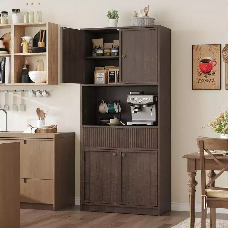 Dispensa alta da cucina, Mobile dispensa da 178 cm con ripiano, Mobili da cucina con ante e cassetto a scanalature, Credenza indipendente