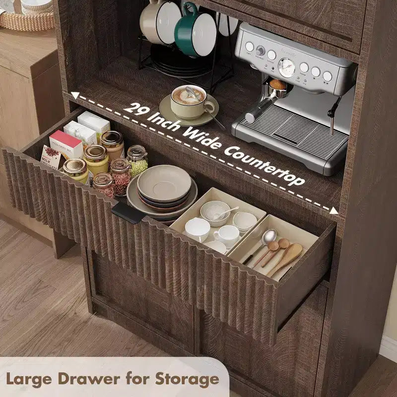 Dispensa alta da cucina, Mobile dispensa da 178 cm con ripiano, Mobili da cucina con ante e cassetto a scanalature, Credenza indipendente