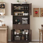 Dispensa alta da cucina, Mobile dispensa da 178 cm con ripiano, Mobili da cucina con ante e cassetto a scanalature, Credenza indipendente