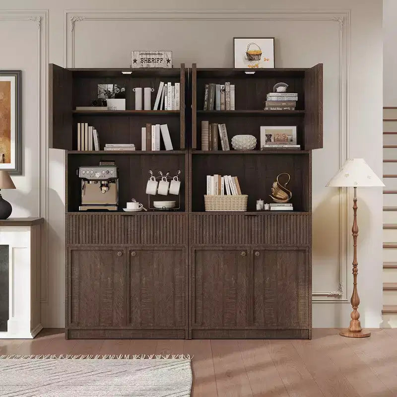 Dispensa alta da cucina, Mobile dispensa da 178 cm con ripiano, Mobili da cucina con ante e cassetto a scanalature, Credenza indipendente