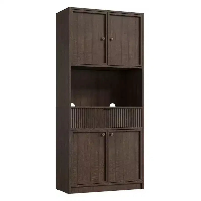 Dispensa alta da cucina, Mobile dispensa da 178 cm con ripiano, Mobili da cucina con ante e cassetto a scanalature, Credenza indipendente