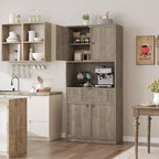Dispensa alta da cucina, Mobile dispensa da 178 cm con ripiano, Mobili da cucina con ante e cassetto a scanalature, Credenza indipendente