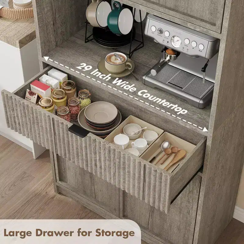 Dispensa alta da cucina, Mobile dispensa da 178 cm con ripiano, Mobili da cucina con ante e cassetto a scanalature, Credenza indipendente