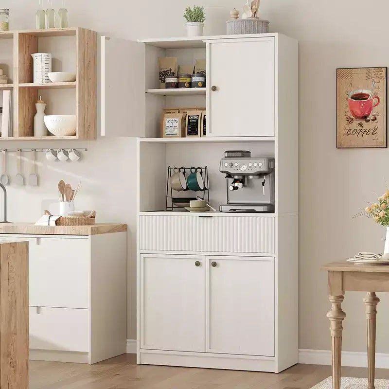 Dispensa alta da cucina, Mobile dispensa da 178 cm con ripiano, Mobili da cucina con ante e cassetto a scanalature, Credenza indipendente