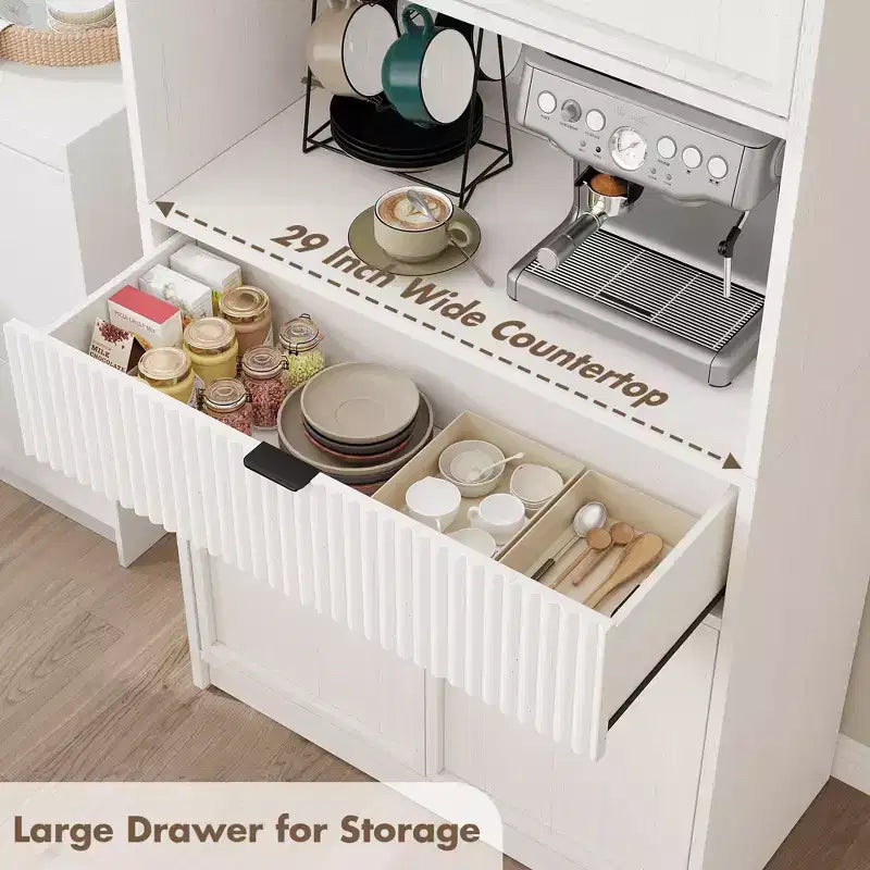 Dispensa alta da cucina, Mobile dispensa da 178 cm con ripiano, Mobili da cucina con ante e cassetto a scanalature, Credenza indipendente