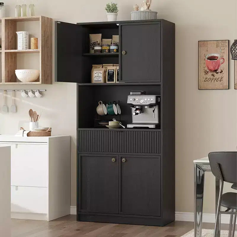 Dispensa alta da cucina, Mobile dispensa da 178 cm con ripiano, Mobili da cucina con ante e cassetto a scanalature, Credenza indipendente