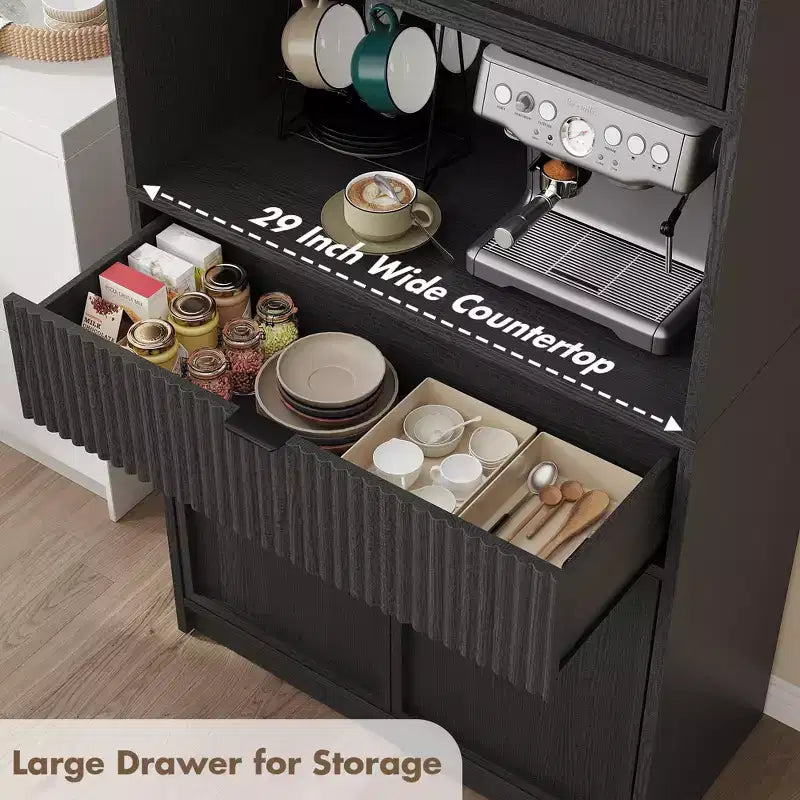 Dispensa alta da cucina, Mobile dispensa da 178 cm con ripiano, Mobili da cucina con ante e cassetto a scanalature, Credenza indipendente