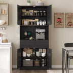 Dispensa alta da cucina, Mobile dispensa da 178 cm con ripiano, Mobili da cucina con ante e cassetto a scanalature, Credenza indipendente