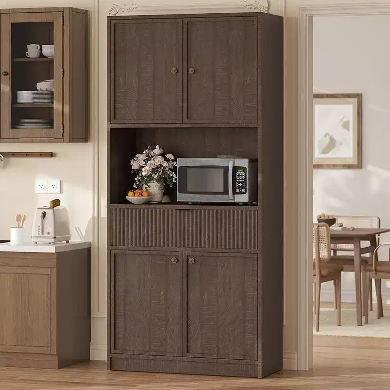 Dispensa alta da cucina, Mobile dispensa da 178 cm con ripiano, Mobili da cucina con ante e cassetto a scanalature, Credenza indipendente