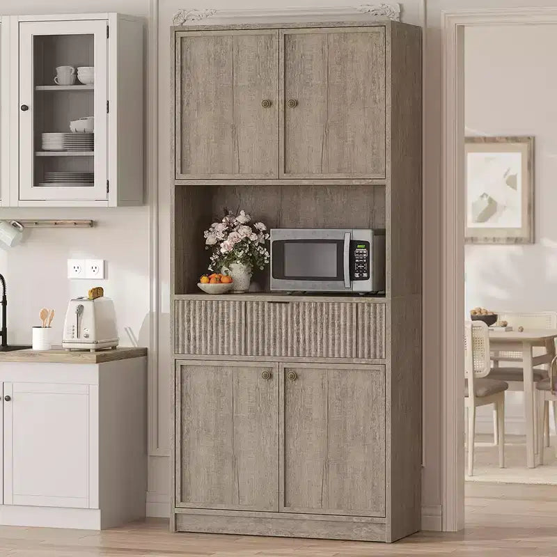 Dispensa alta da cucina, Mobile dispensa da 178 cm con ripiano, Mobili da cucina con ante e cassetto a scanalature, Credenza indipendente