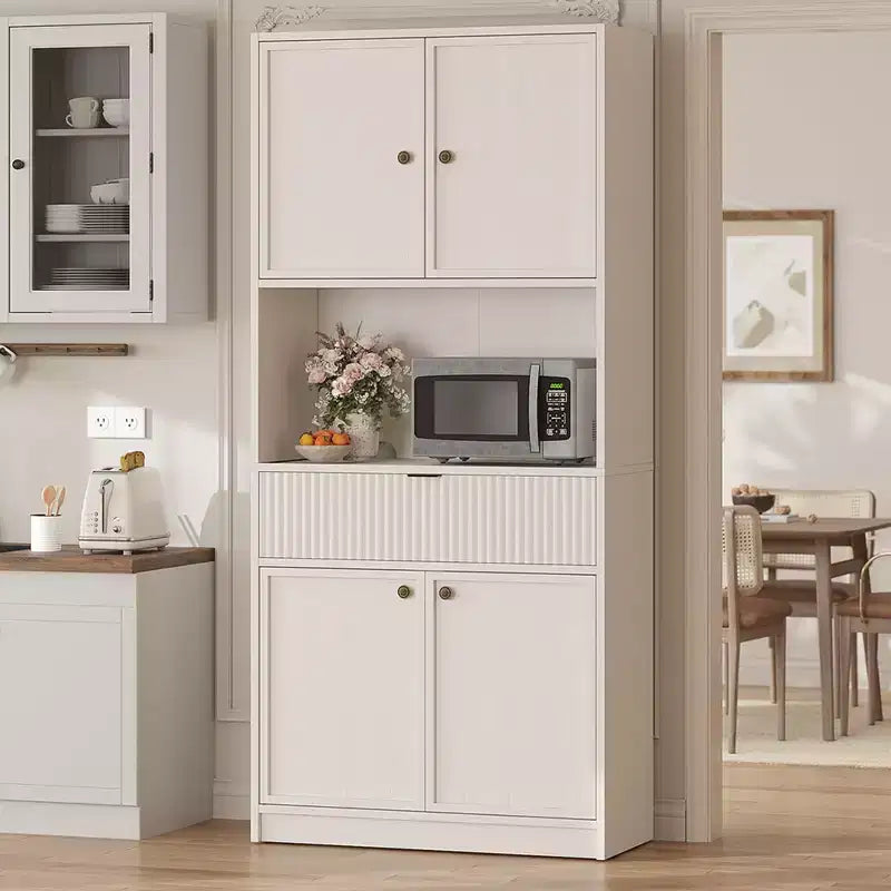 Dispensa alta da cucina, Mobile dispensa da 178 cm con ripiano, Mobili da cucina con ante e cassetto a scanalature, Credenza indipendente