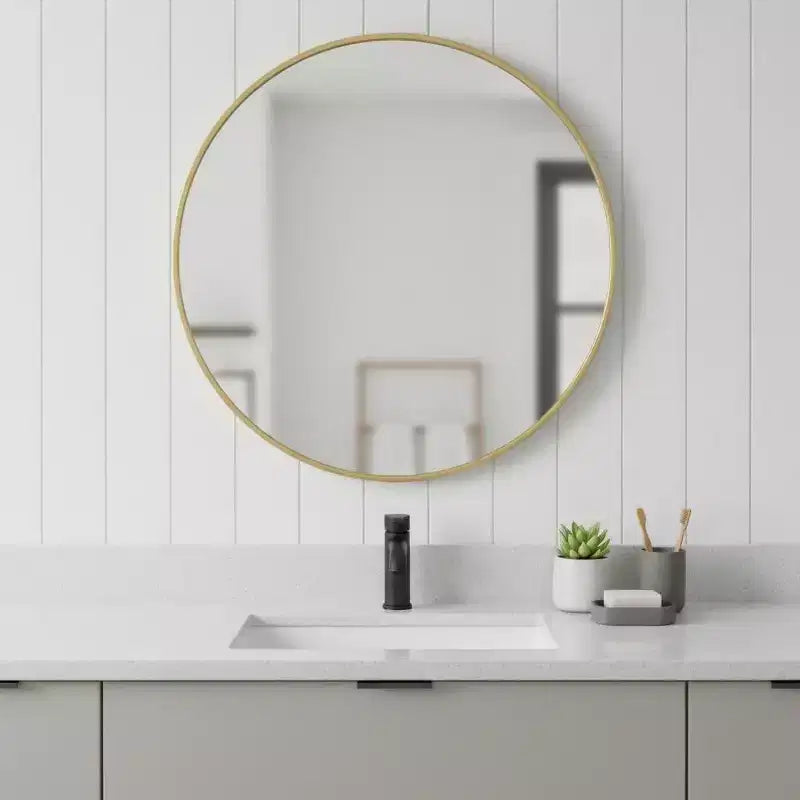 Specchio da bagno con cornice rotonda in metallo dorato da 20 pollici