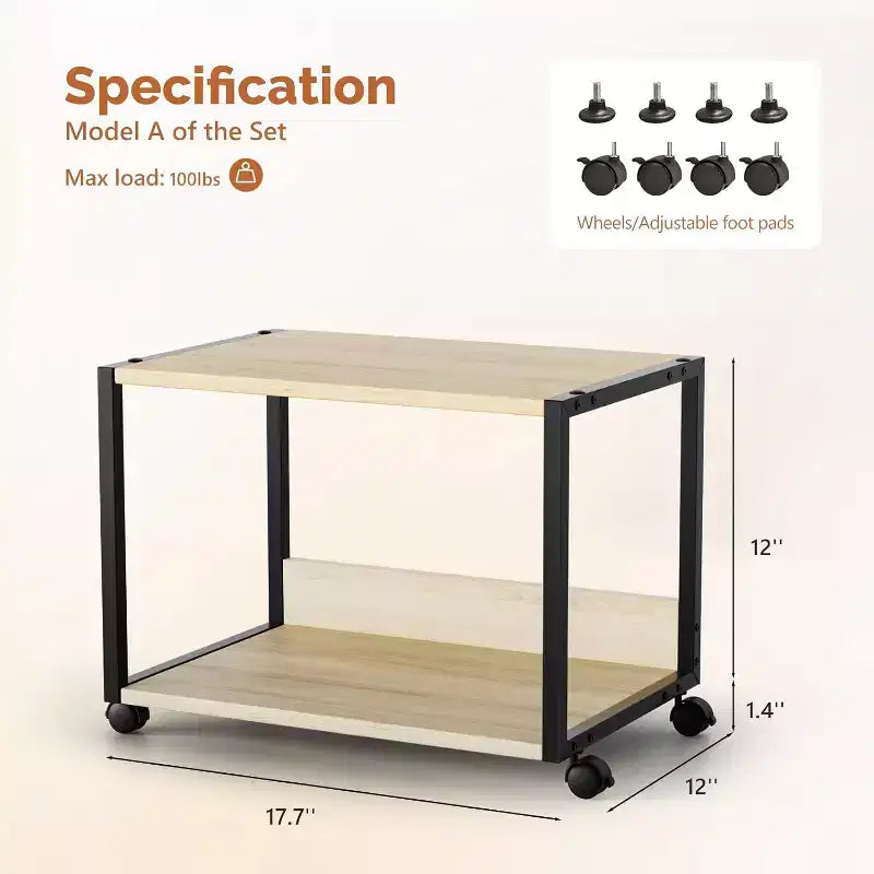 Carrello per stampante a 2 livelli con contenitore