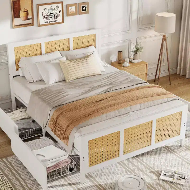 Struttura letto in rattan bohémien con testiera