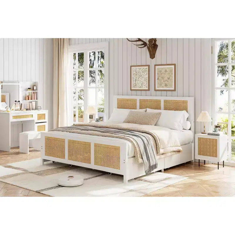 Struttura letto in rattan bohémien con testiera