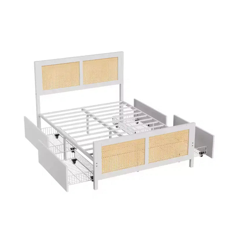 Struttura letto in rattan bohémien con testiera