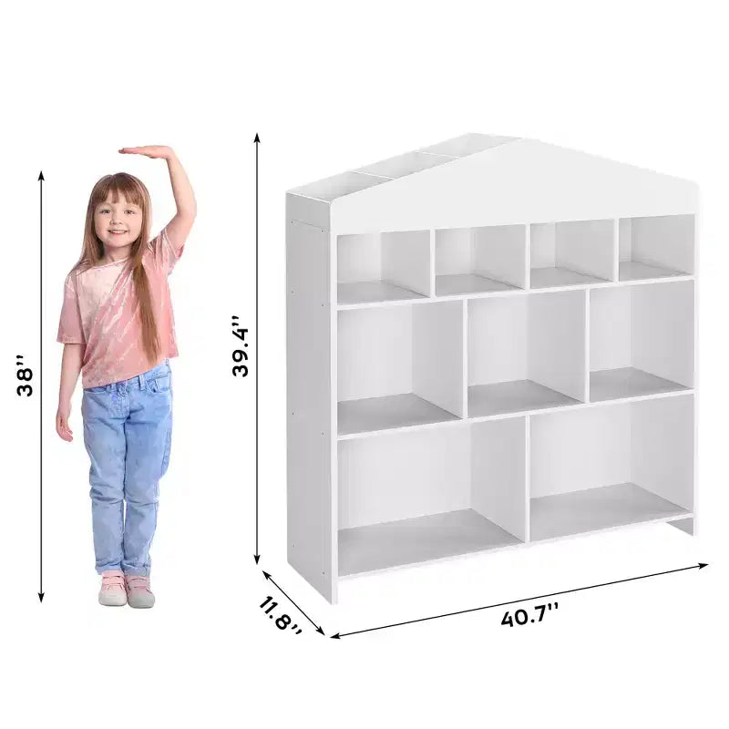 Libreria organizer per bambini, libreria a 9 scomparti per bambini, scaffale bianco per bambini, armadietto portaoggetti a forma di casetta per sala giochi, cameretta, scuola