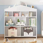 Libreria organizer per bambini, libreria a 9 scomparti per bambini, scaffale bianco per bambini, armadietto portaoggetti a forma di casetta per sala giochi, cameretta, scuola