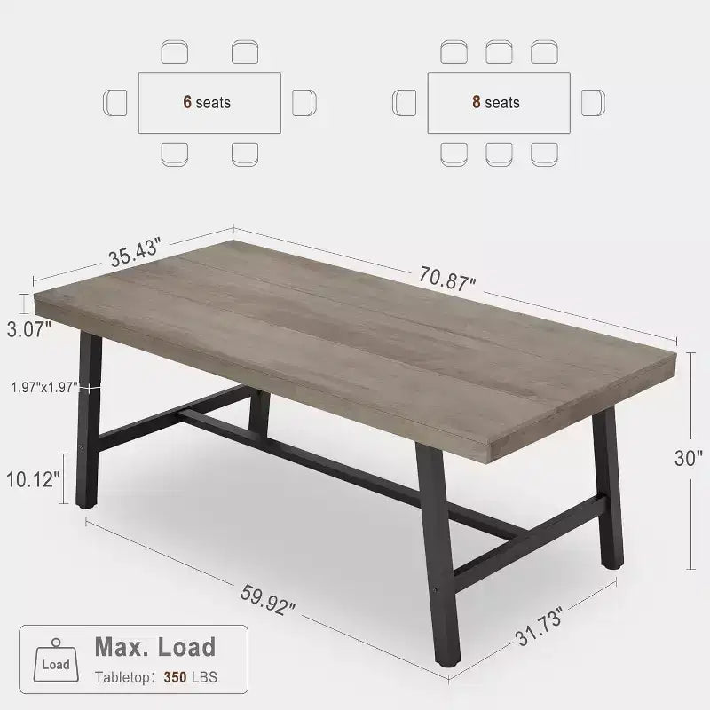 Tavolo da Pranzo Industriale 70,87" per 6-8 Persone, Tavolo da Pranzo Rettangolare con Gambe in Metallo, Tavolo Lungo da Cucina in Legno