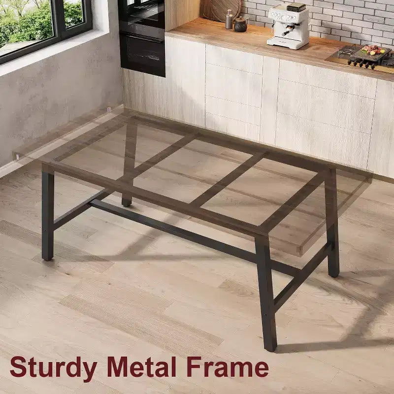 Tavolo da Pranzo Industriale 70,87" per 6-8 Persone, Tavolo da Pranzo Rettangolare con Gambe in Metallo, Tavolo Lungo da Cucina in Legno