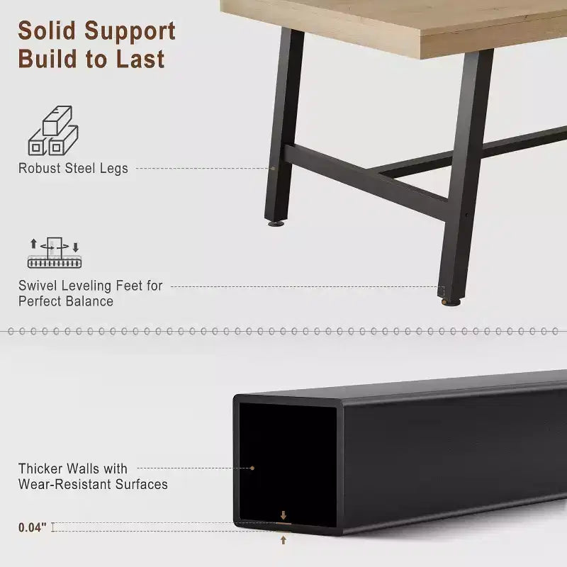 Tavolo da Pranzo Industriale 70,87" per 6-8 Persone, Tavolo da Pranzo Rettangolare con Gambe in Metallo, Tavolo Lungo da Cucina in Legno