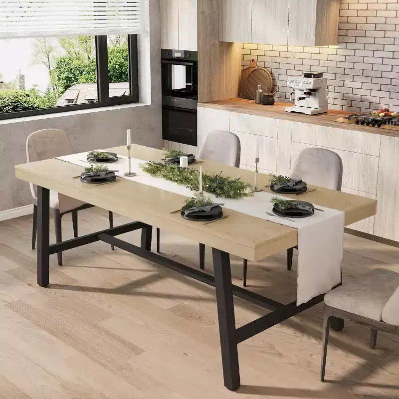 Tavolo da Pranzo Industriale 70,87" per 6-8 Persone, Tavolo da Pranzo Rettangolare con Gambe in Metallo, Tavolo Lungo da Cucina in Legno