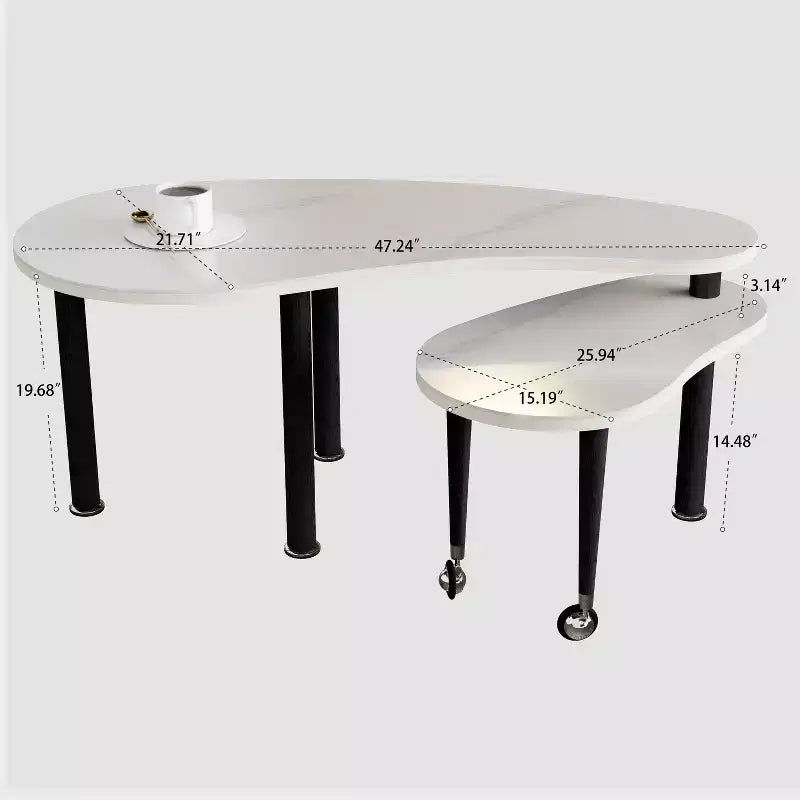 Tavolino da caffè girevole a 360° con ripiano a 2 livelli in MDF