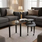 Homy Casa 360 Rotating Coffee Table with 2-Tier MDF Top and Rubberwood Legs, Modern Adjustable Accent Table for Living Room